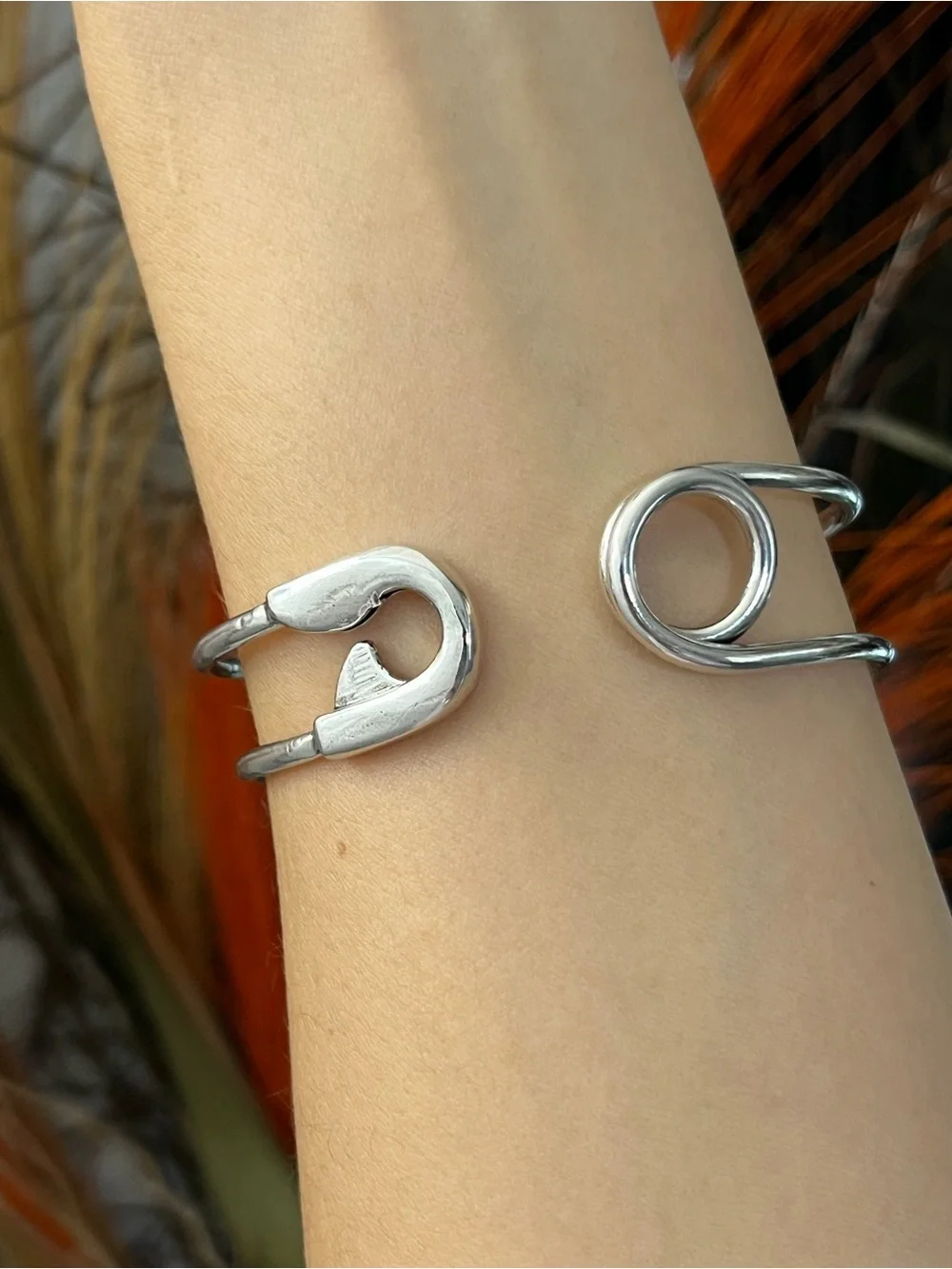 Unisex S925 silver big safety pin cuff bangle bracelet for women girls gift